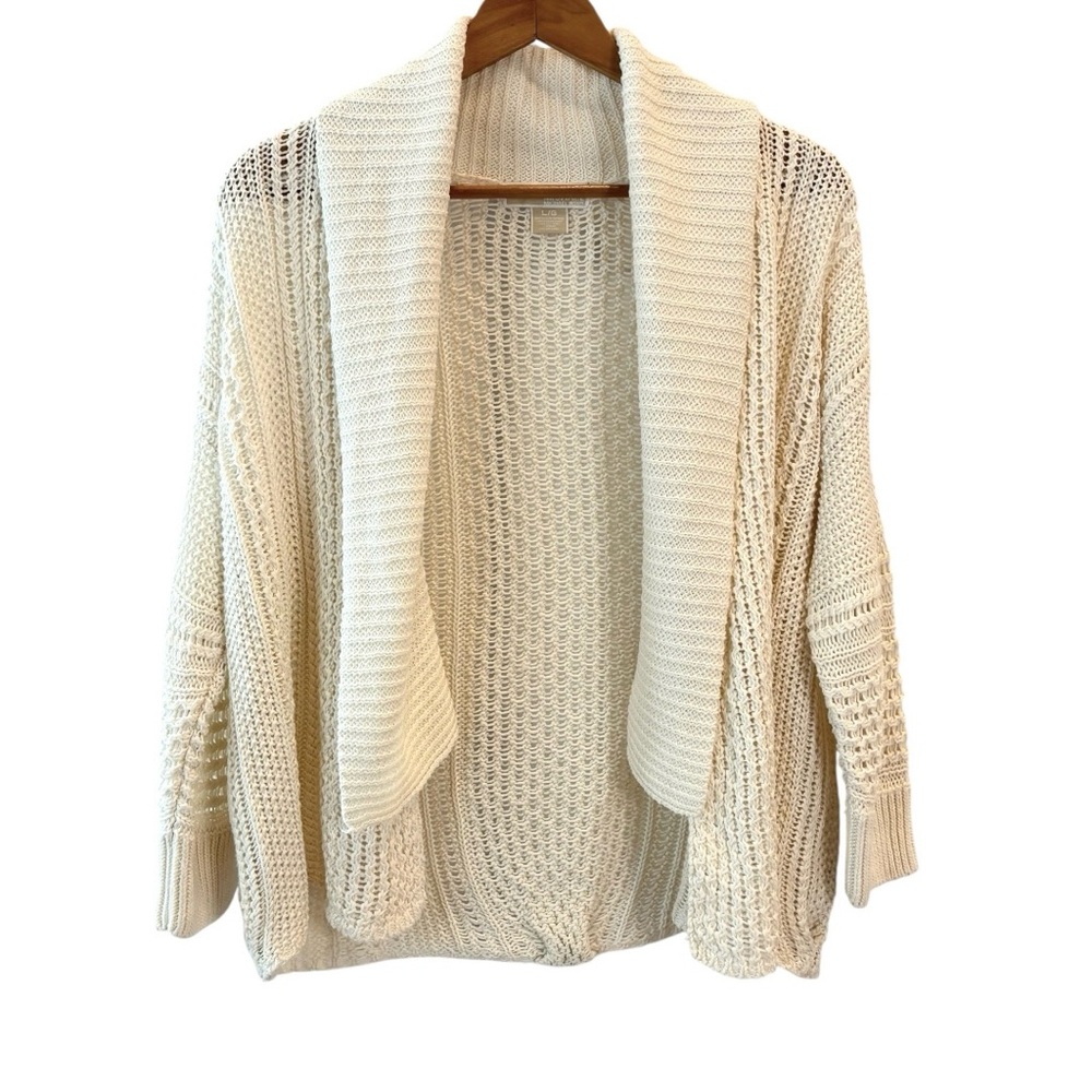 Michael Kors Linen Cotton Open Front Cardigan Sweater Knit Cream Ivory White L - Picture 11 of 13